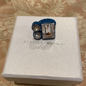 Atelier Swarovski by Paul Andrew crystal Ring in teal colored frame sz 55
